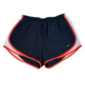Nike Blue and Red Athletic Shorts with Curved Hem